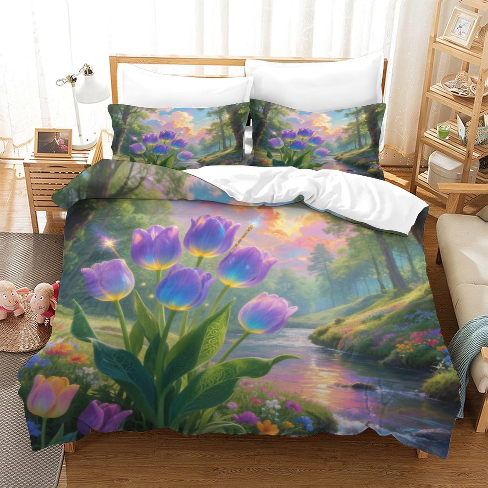Housse de couette tulipe lit simple douce avec fermeture éclair cachée