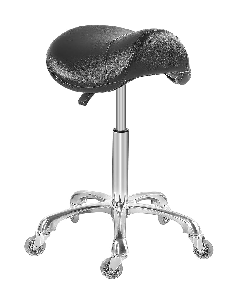 Antlu Saddle Stool Chair for Massage Clinic Spa Salon Cutting, Saddle Rolling Stool with Wheels Adjustable Height (Black)