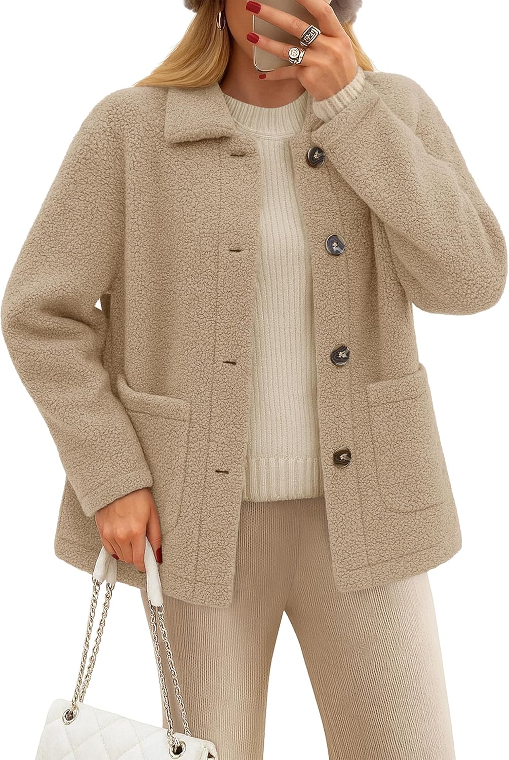 YUCOLEN Womens Fleece Jacket Button Down Sherpa Jacket Long Sleeve Teddy Coat Fuzzy Winter Warm Outerwear with Pockets