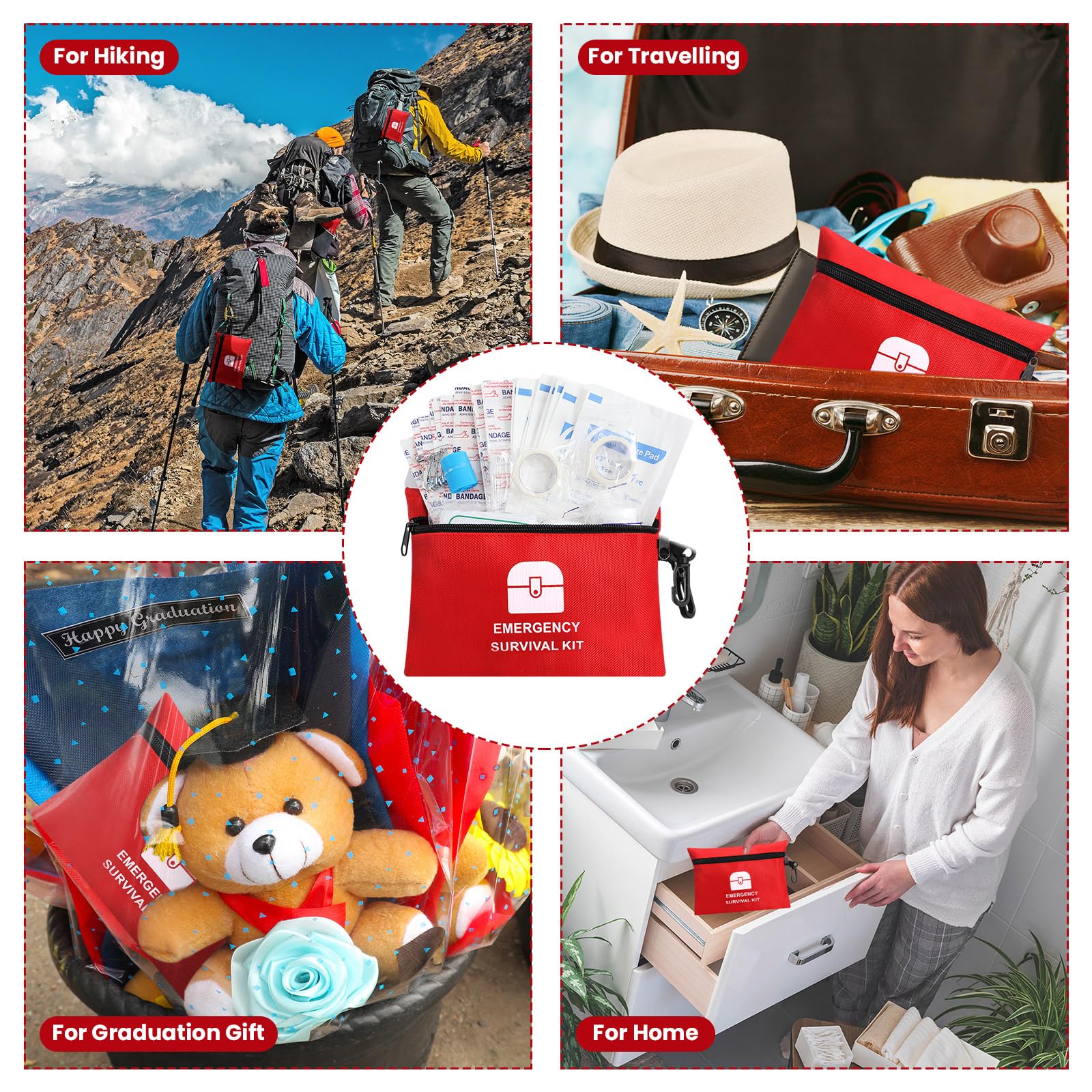 Geiserailie Mini-Erste-Hilfe-Kits, Reise-Survival-Kits, Notfallausrüstung, Ausflug, Muss für Zuhause, Auto, Wandern, Arbeitsplatz, Outdoor, 1740 Stück