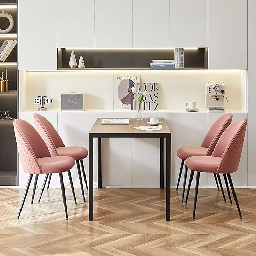Miniatura 7 de HomeDot - Juego de 4 sillas de comedor modernas sillas laterales de mediados de siglo tapizadas de terciopelo para sala de estar en forma de