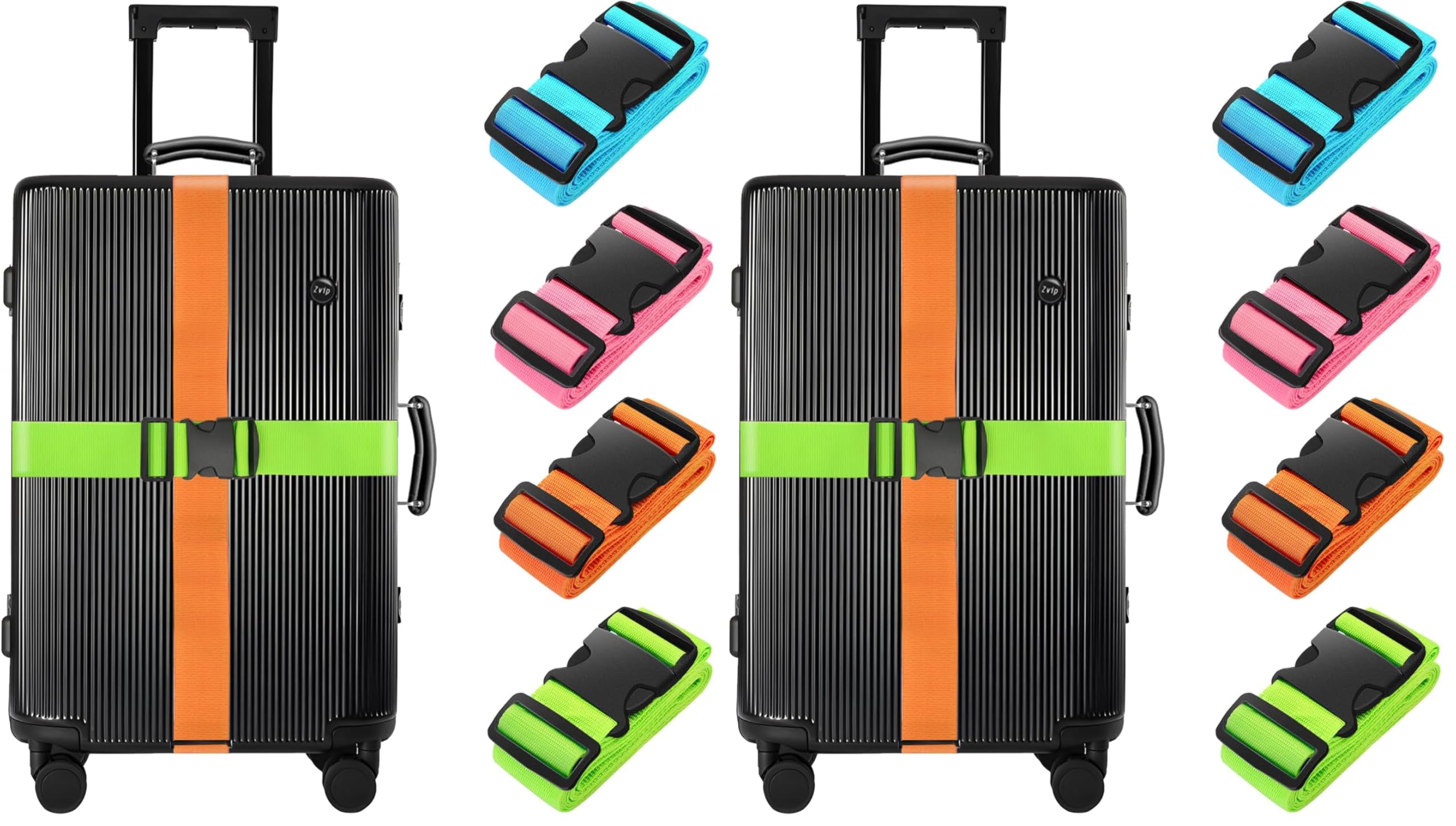 BILIONE 8 Pack Luggage Straps 79" Long Belts Keep Suitcase Secure While Traveling, TSA Approved Add a Bag Premium Accessory for Travel Bag Closure (Blue+Orange+Rose Pink+Green)