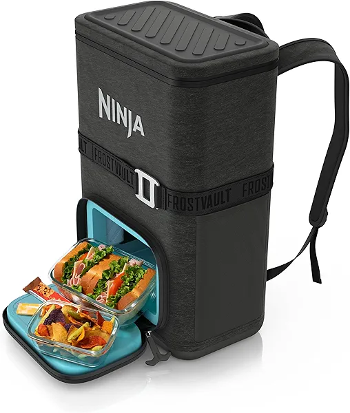 Ninja | Backpack Cooler | FrostVault Go 24 Can Soft Cooler | Leakproof Zipper with Built in Can Opener, 2 Ice Packs & Dry Storage Drawer | for Hiking, Camping & More | Charcoal Gray | FF124CG