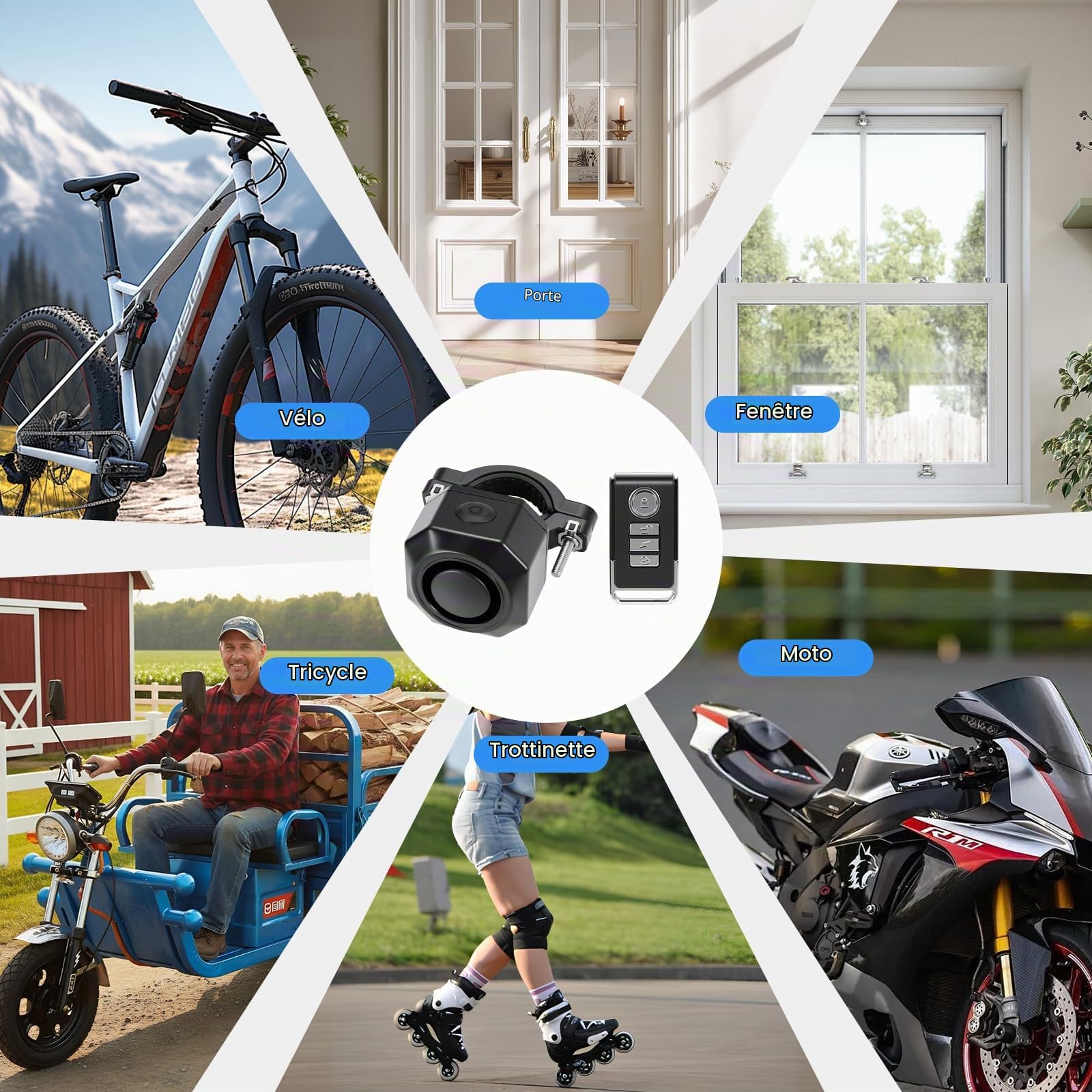 Alarme de Vélo Antivol Moto à Détection de Vibrations, avec Télécommande sans Fil 110 DB, Capteur Vibrations USB-C Wiederaufladbar E-Scooter Alarmanlage, pour Vélo Electrique, Moto, Scooter