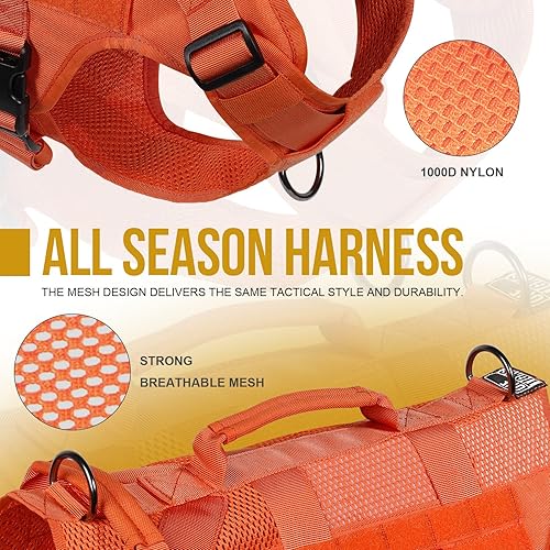 Miniatura 2 de OneTigris - Arnés táctico para perros medianos, diseño de malla transpirable, chaleco de servicio para perros con asa y bolsas Molle, ajustable para