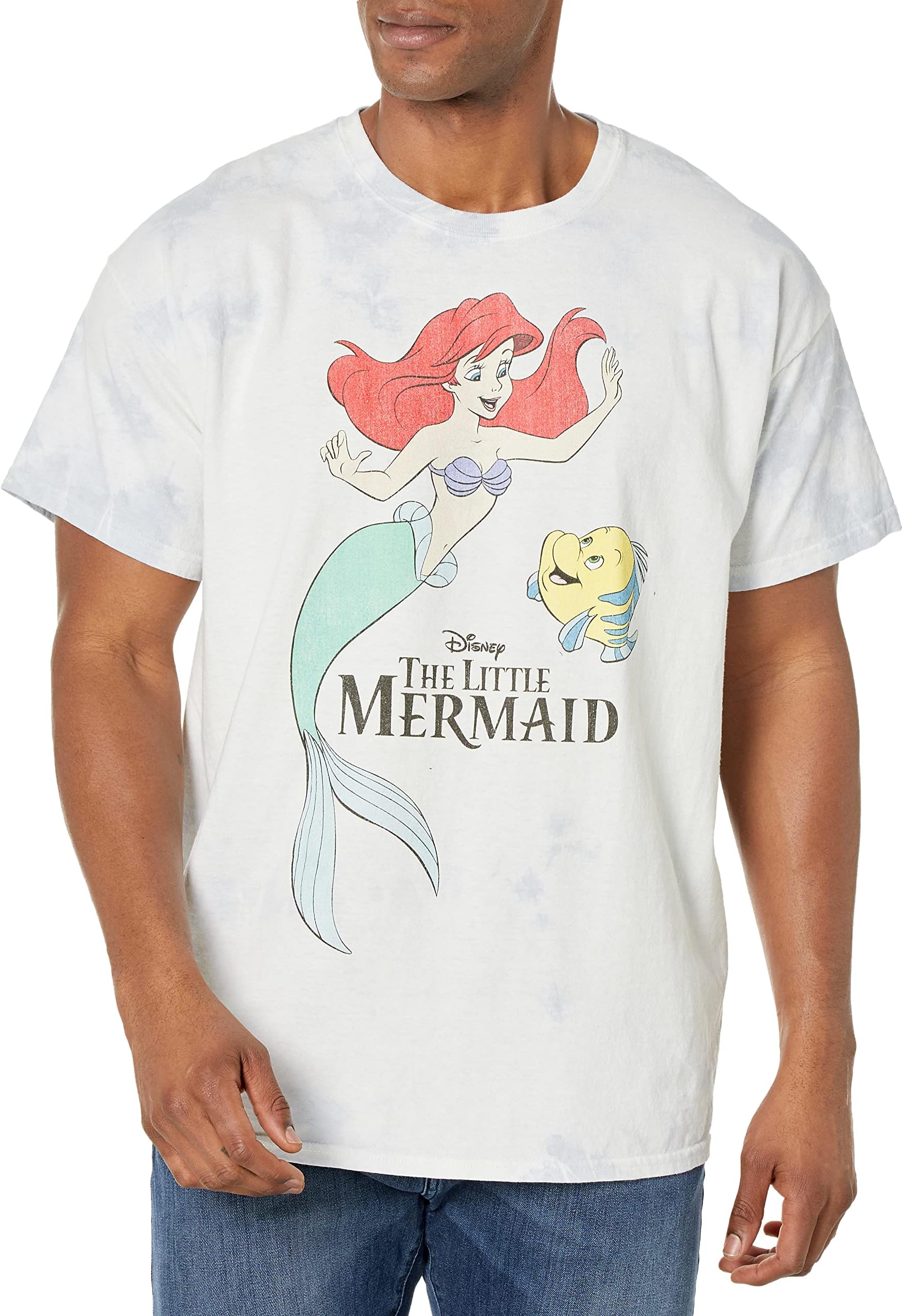 DisneyMen's The Little Mermaid Distressed Ariel and Flounder Friends T-Shirt