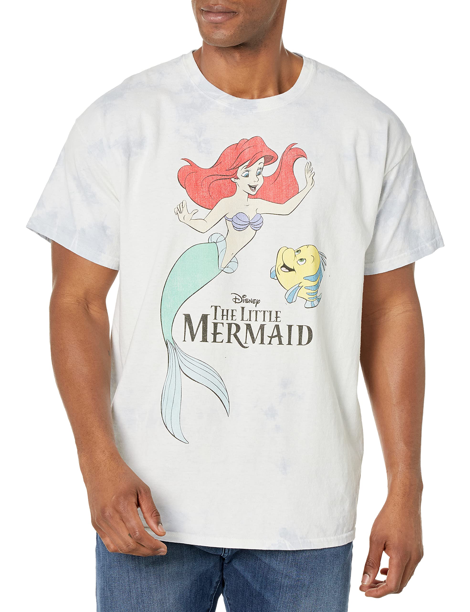 DisneyMen's The Little Mermaid Distressed Ariel and Flounder Friends T-Shirt