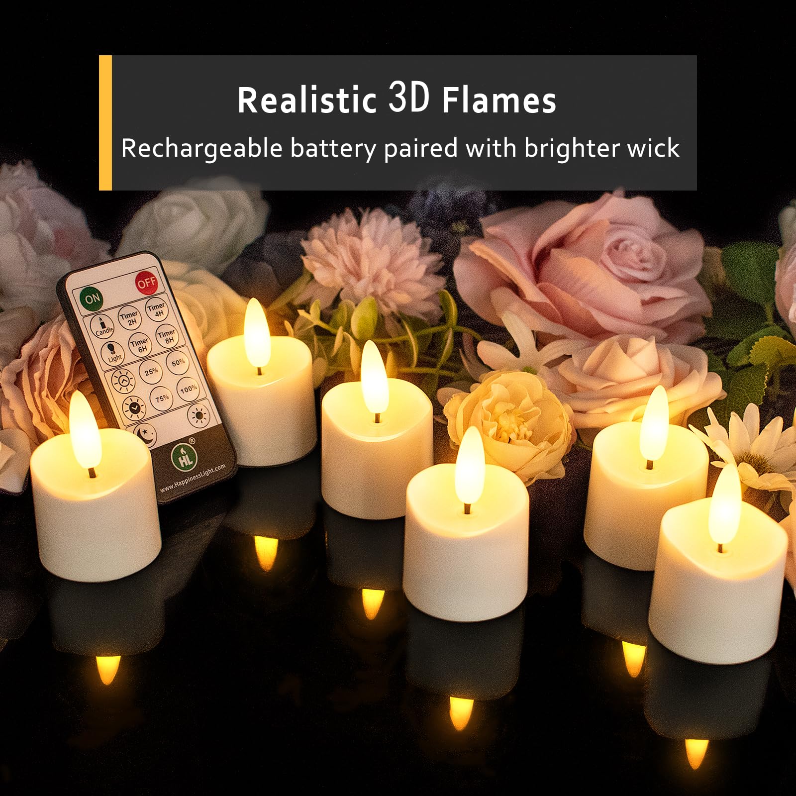 HL Wiederaufladbare LED Teelichter mit Ladestation,wasserdicht, 100 Stunden helle magnetisch aufladbare Kerzen mit flammenlose Fernbedienung, elektrische Deko für Zuhause, Halloween & Weihnachten
