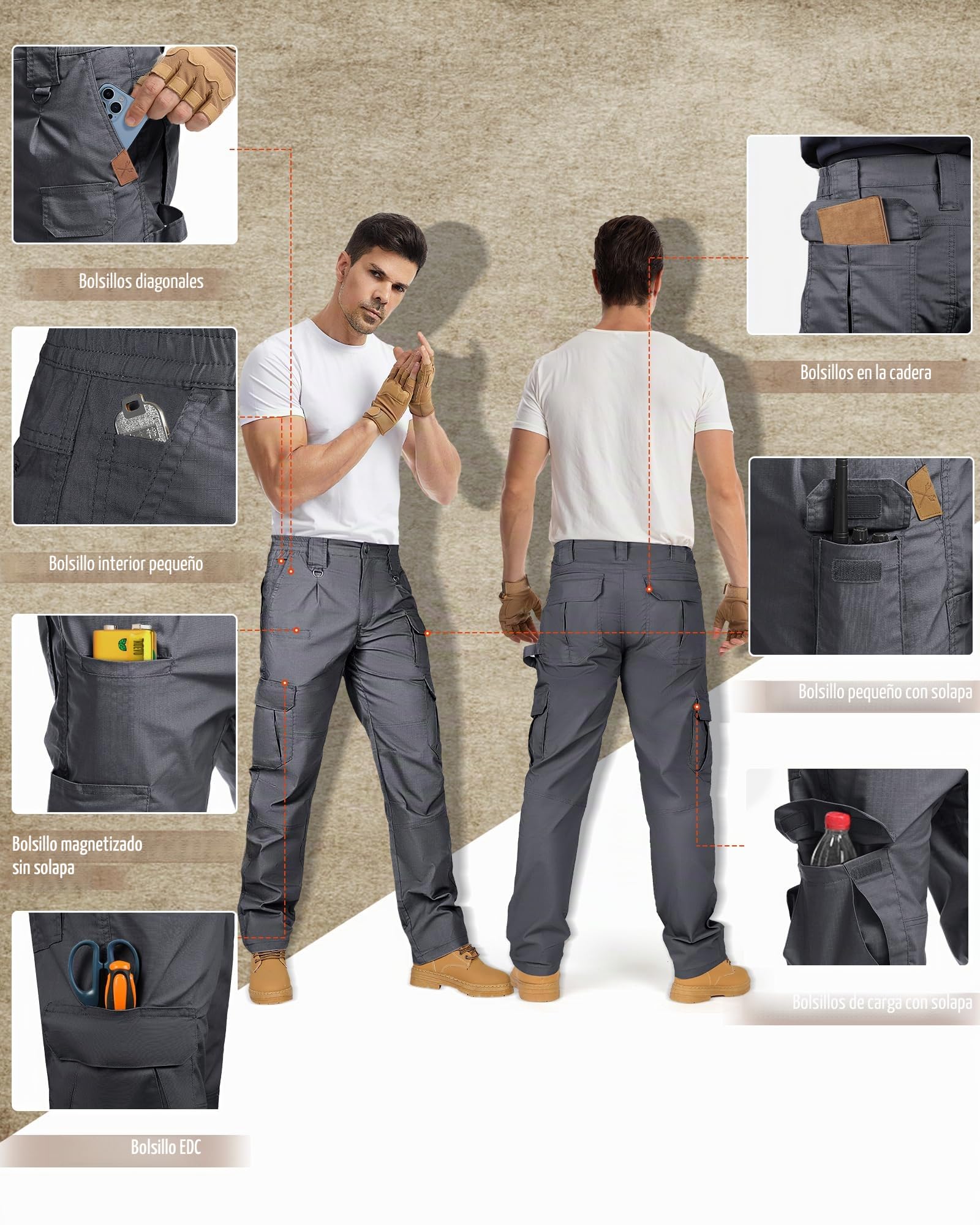IGOLUMON Pantalones de Trabajo Hombre Pantalones Cargo Casuales con Multibolsillos Pantalón de Combate Táctico
