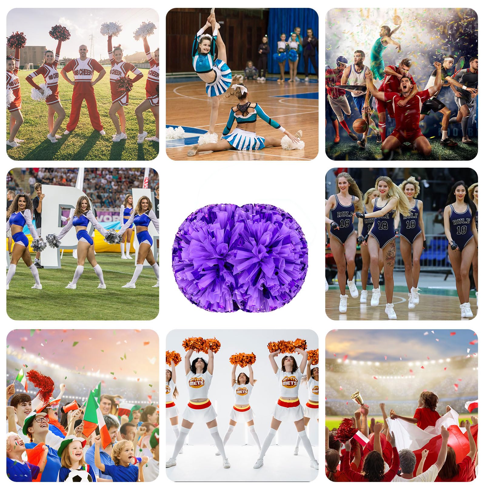 24 szt. pomponów cheerleaderek, ręczne pompony cheerleaderki, sportowe plastikowe pompony cheerleaderki, do drużyny sportowej, ducha, kibicowanie (mieszane fioletowe)