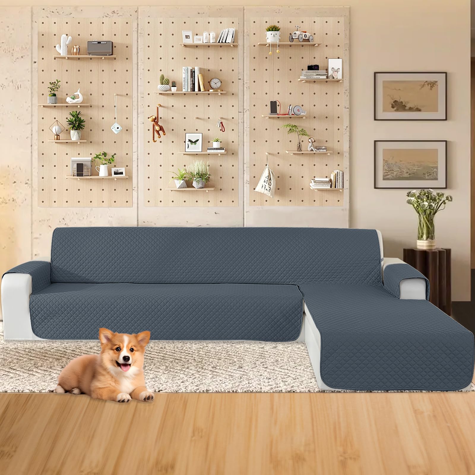 Wasserdicht Sofabezug L Form 2 Sitzer, Couch Überzug L Form Mit Armlehne rutschfest, Ecksofa Bezug Rechts/Links Universal Für Hund Katze, Graublau