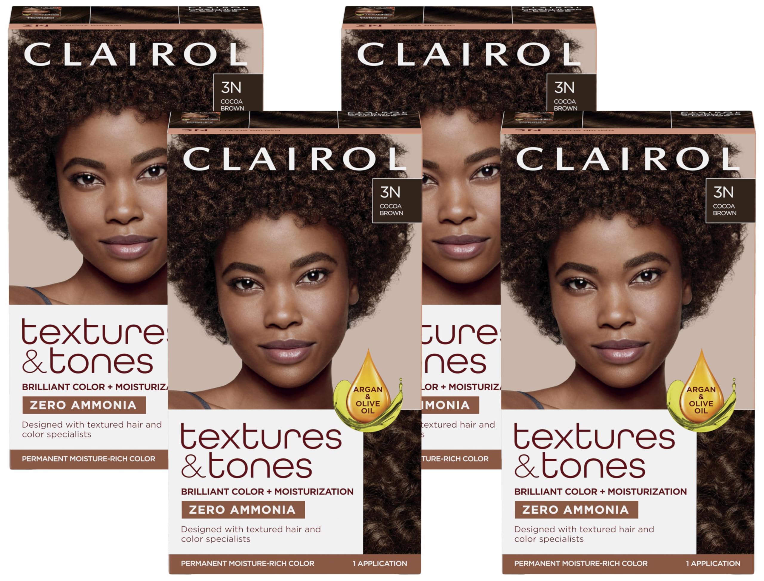 ClairolTextures & Tones Permanent Hair Dye, 3N Cocoa Brown Hair Color, Pack of 4