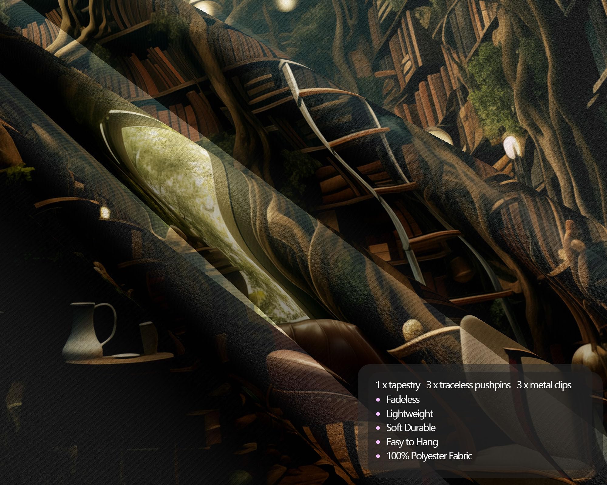 QGHOT Fantasy Library Tapestry Wall Hanging Magic School Bookshelf Backdrop Fairy Tale Library Tapestries for Teens Bedroom Living Room Dorm Decor 78.7"x59.1"