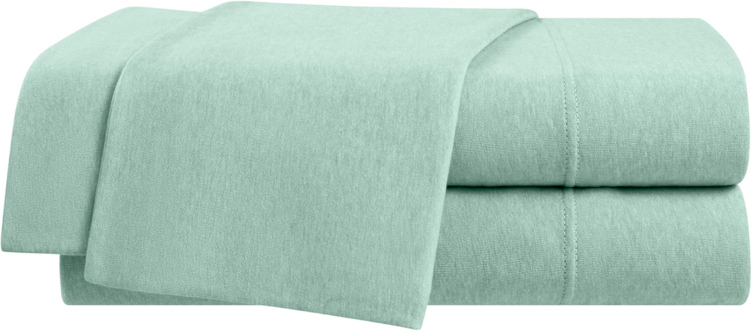 Vellux Solid Jersey Knit 4-Piece Queen Size Sheet Set - Cotton Blend - Solid Sheet Set - Ultra-Soft & Cozy T-Shirt - Bed Sheet Set - Deep Pocket - Easy Care - Grey Sheet Set (Queen, Sage)