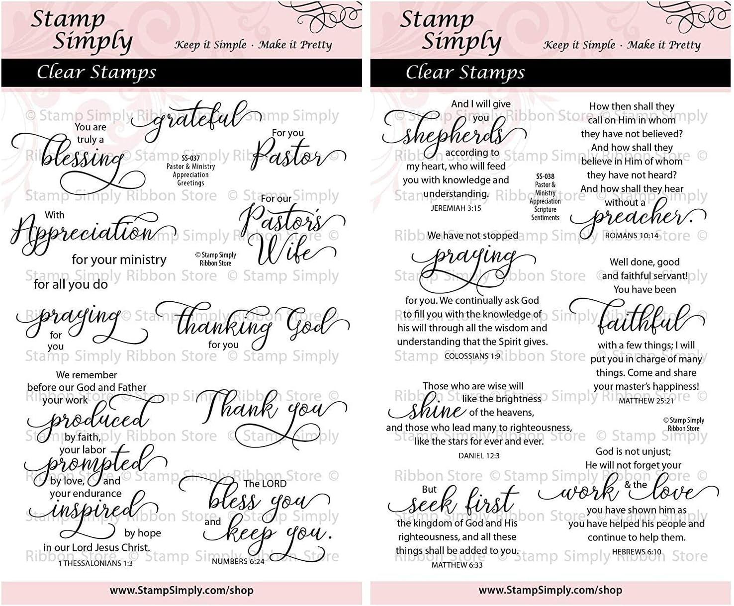 Clear Stamps Pastor and Ministry Appreciation Greetings Christian Religious (2-Pack) 4x6 Inch Sheets - 19 Pieces