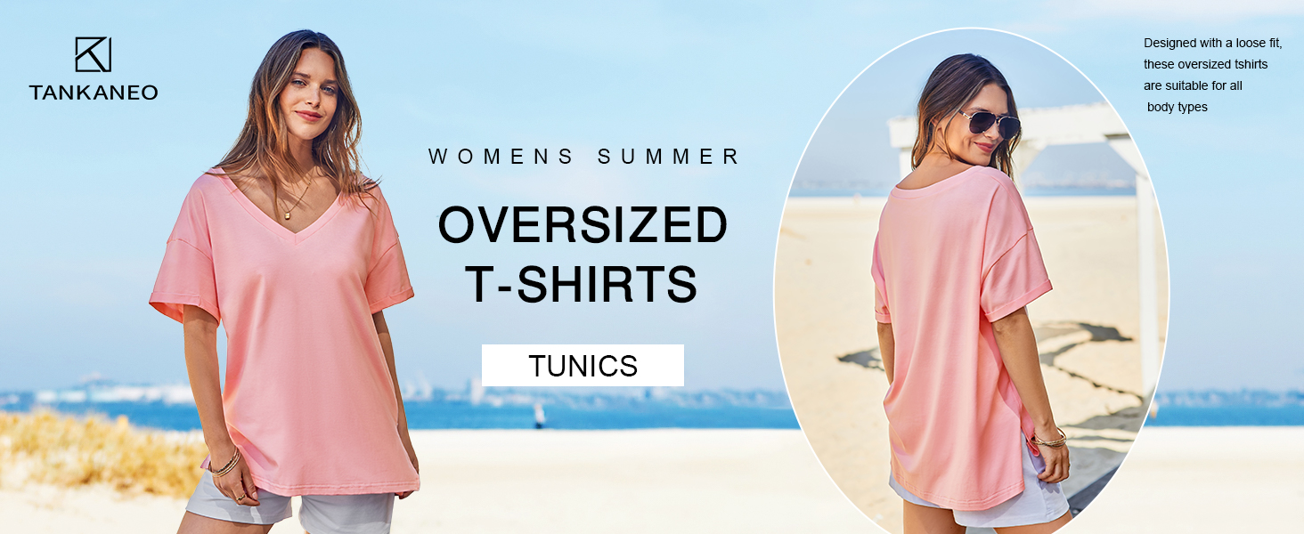 Tankaneo Womens Oversized Tshirts V Neck Short Sleeve Tops Summer