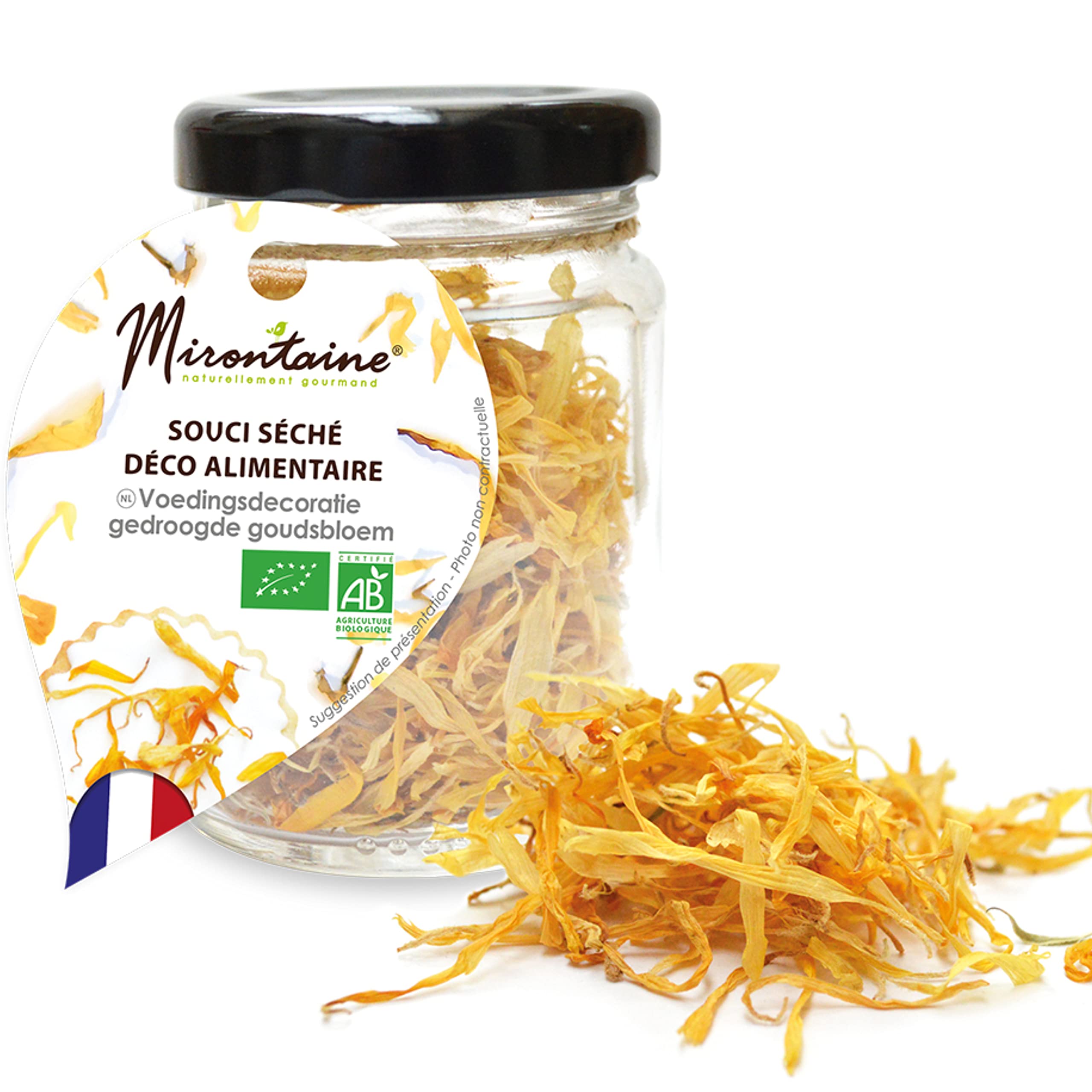Mirontaine - Pot Souci Séché Bio - Décoration Fleurs Alimentaires Naturelles pour Pâtisseries - Déco Comestible & Végétale - Biologique - Fabriqué en France - 1,​4g - 419
