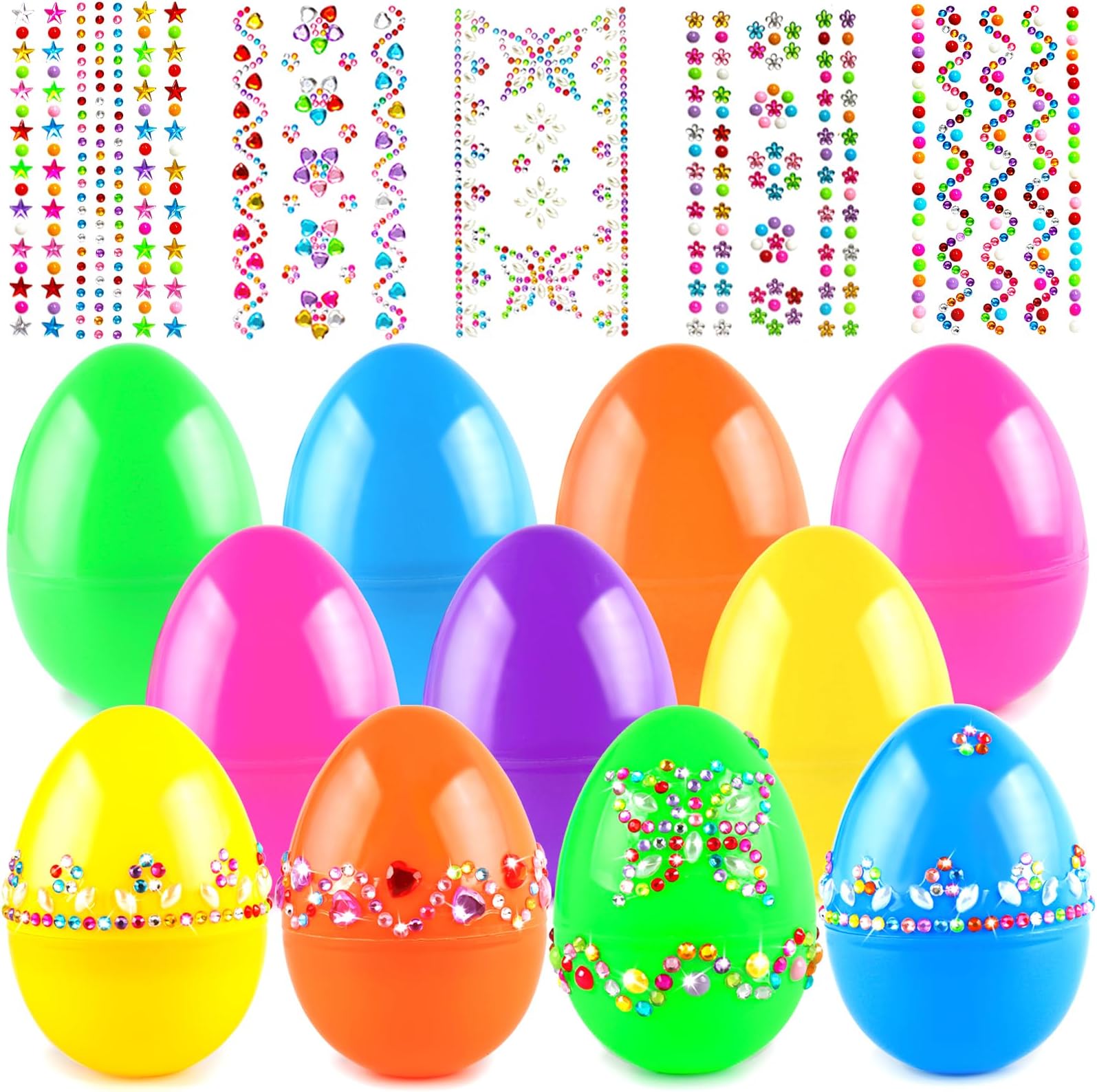 ROSAUI 3.5” Fillable Easter Eggs, 24Pcs Easter Eggs with 5 Gem Stickers