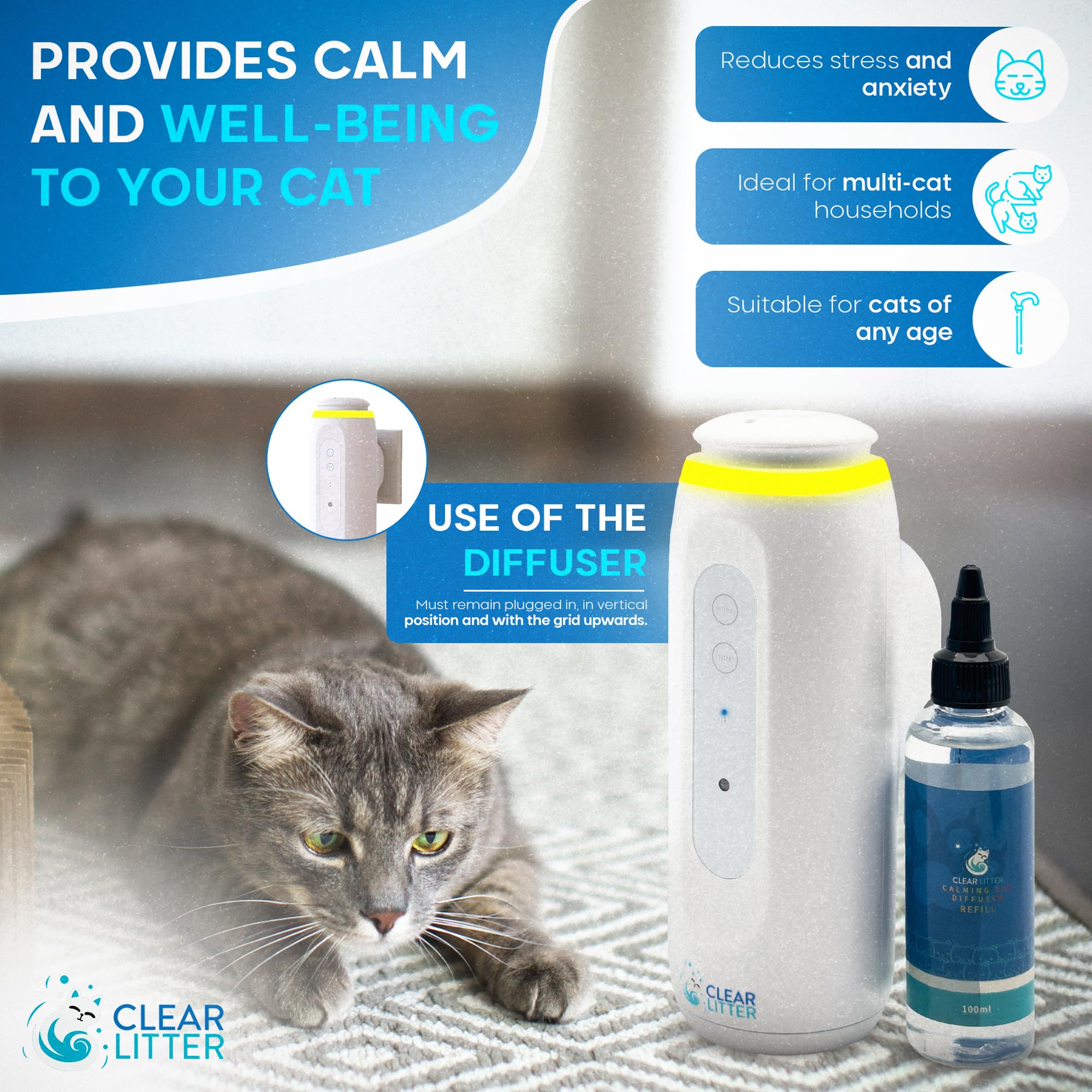 Cat Calming Pheromone Diffuser with Bluetooth Control for Multi-Cat Households—Includes 100 ml Refill; Effective Stress and Behavior Relief; Easy Plug-In Design to Reduce Feline Anxiety and Aggression - image 6