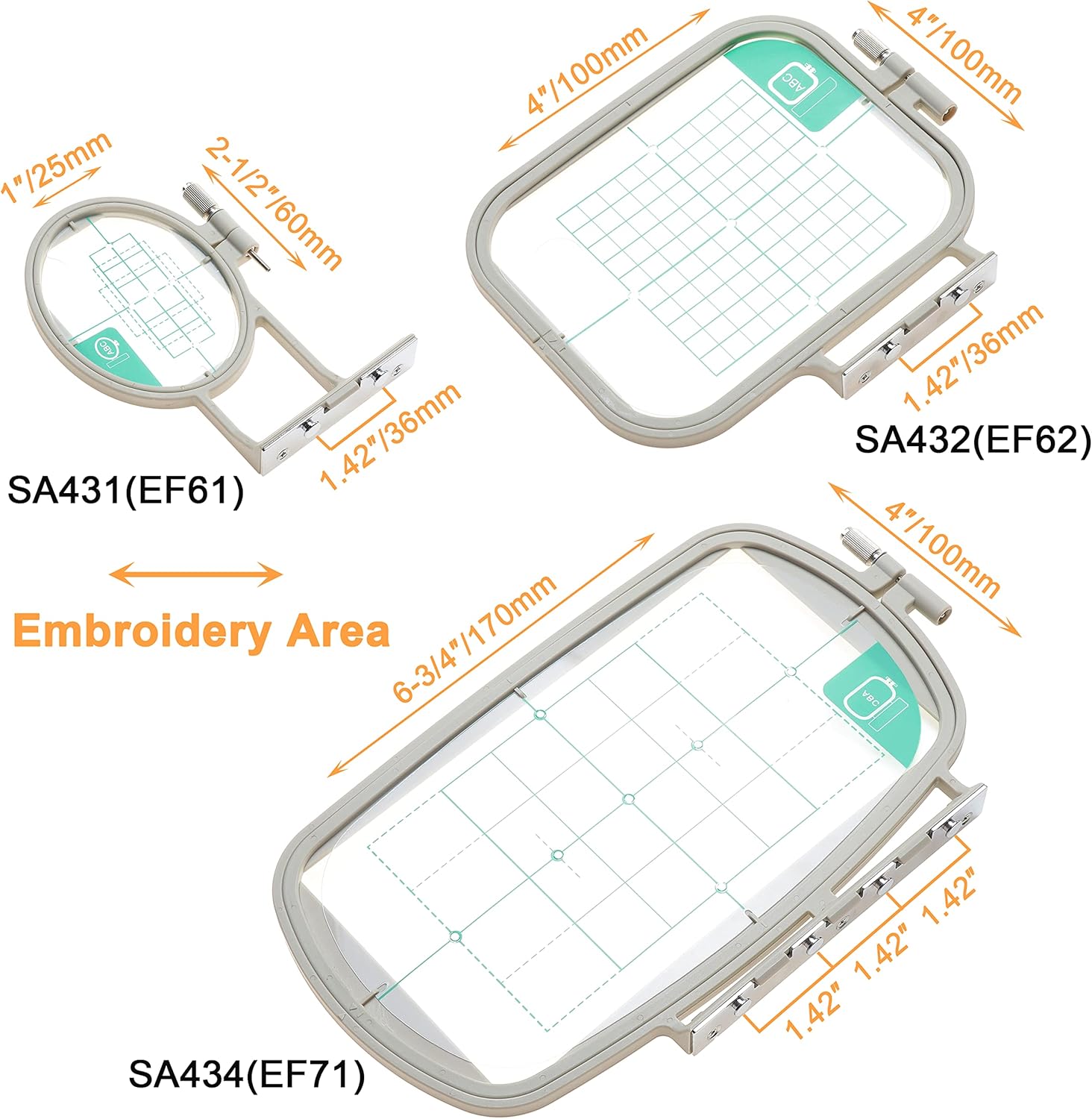 New brothread Embroidery Machine Hoop 3 in 1 Set(SA431+SA432+SA434) Compatible with Brother SE700 PE545 SE600 LB5500 PE535 550D SE630 LB5000 SE625 SE425 SE400 PE540D PE525 PE500 BabyLock Sofia2 Verve
