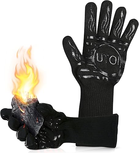 UTOI Guantes de parrilla para barbacoa, guantes de barbacoa resistentes al calor de 1472 F, guantes de cocina antideslizantes de silicona para