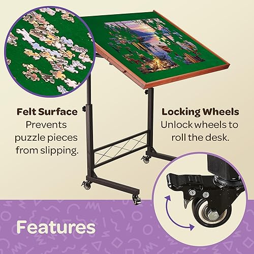 Miniatura 3 de JoyBerri Mesa de rompecabezasescritorio de rompecabezas rodante, tablero de rompecabezas de 1500 piezas con rompecabezas adicionalmesas de