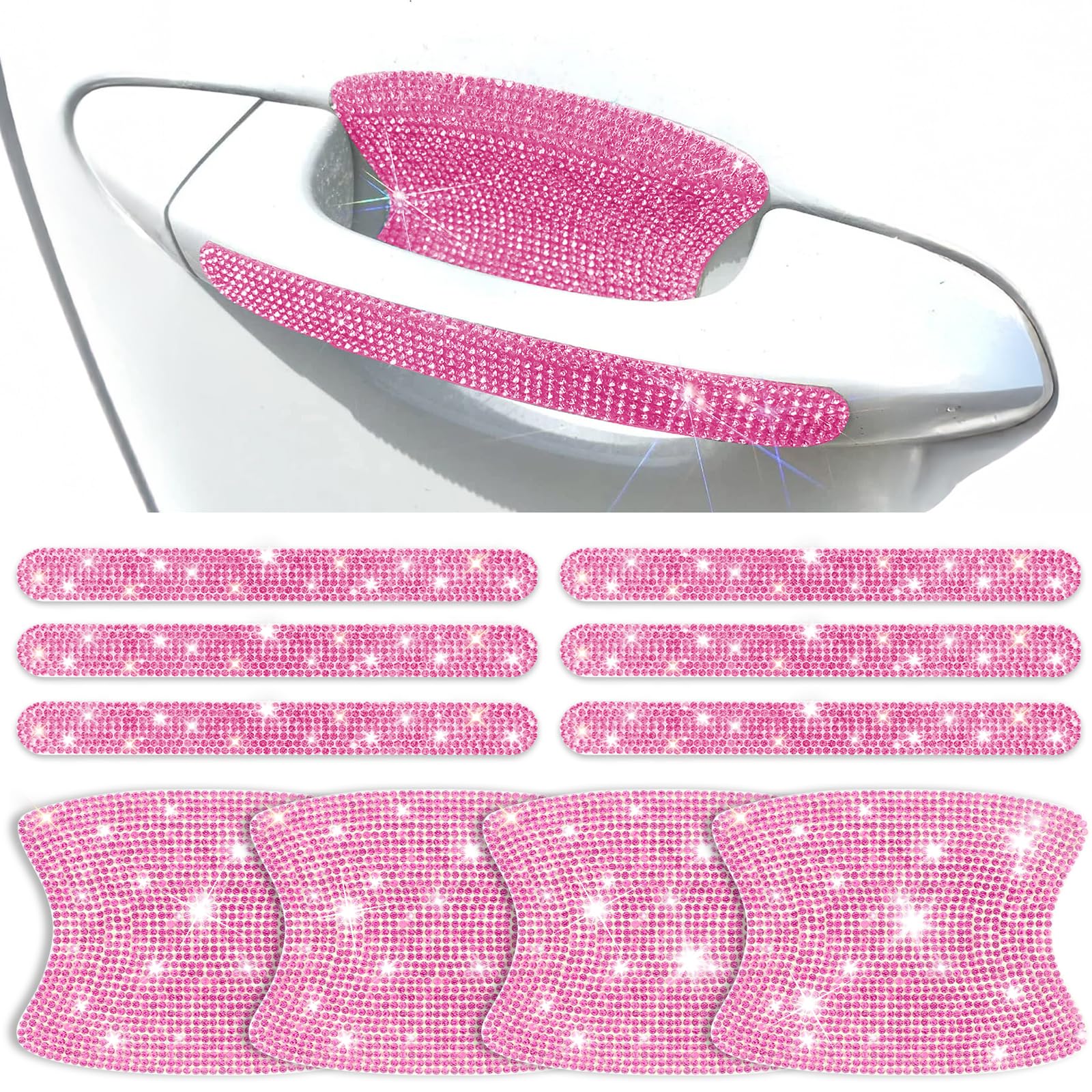 Photo 1 of 10 PCS Bling Car Door Handle Protector, Shiny Crystal Rhinestone Anti-Scratch Glitter Universal Cars Door Handle Protective Cover, Pink Car Accessories for Women (Pink)