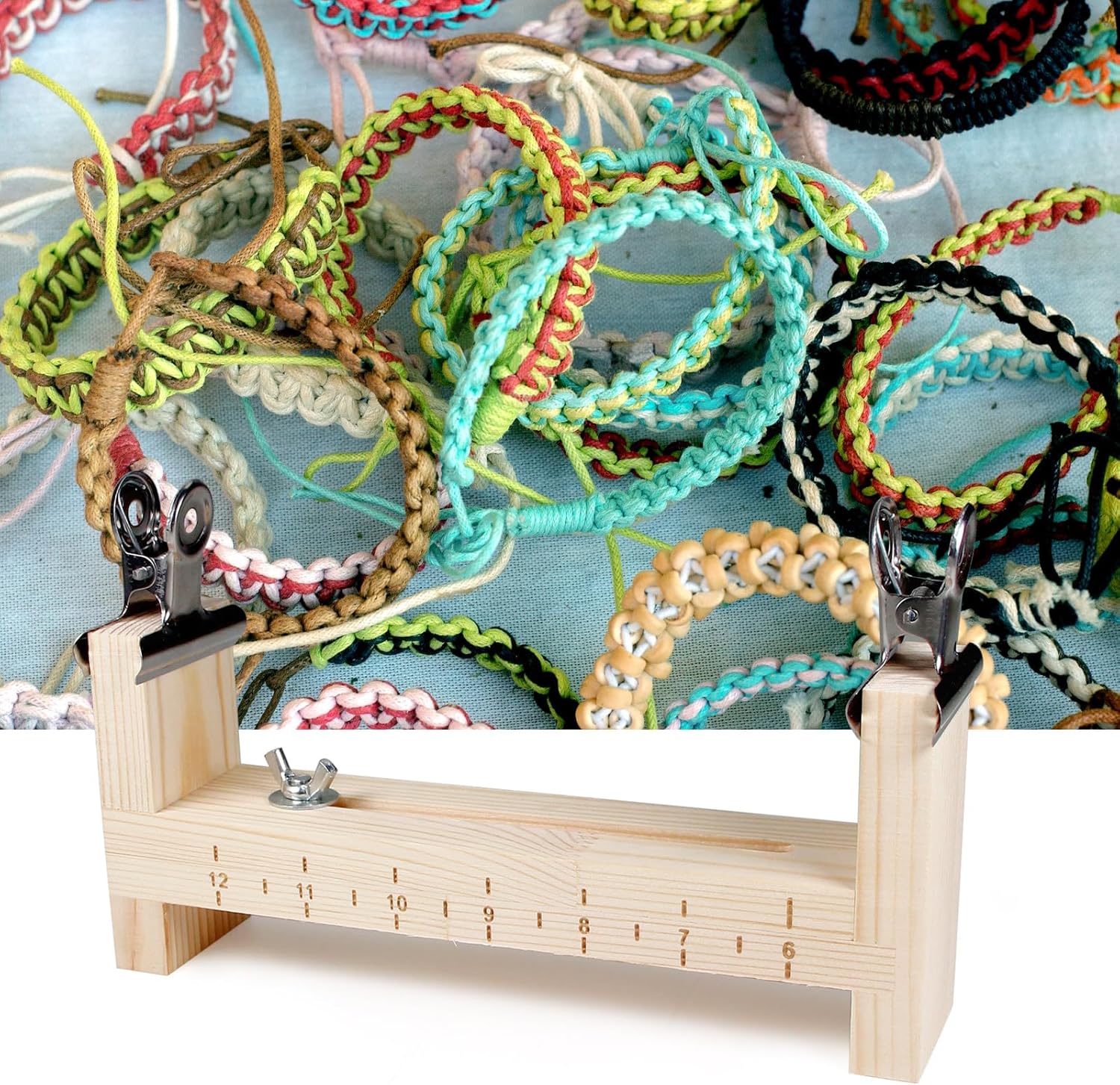 Utoolmart Wood Bracelet Jig, Adjustable Length Paracord Jig Bracelet Maker DIY Hand Knitting Wristband Maker for Bracelets Necklaces Car Hangings with 2 Clamps - Image 7
