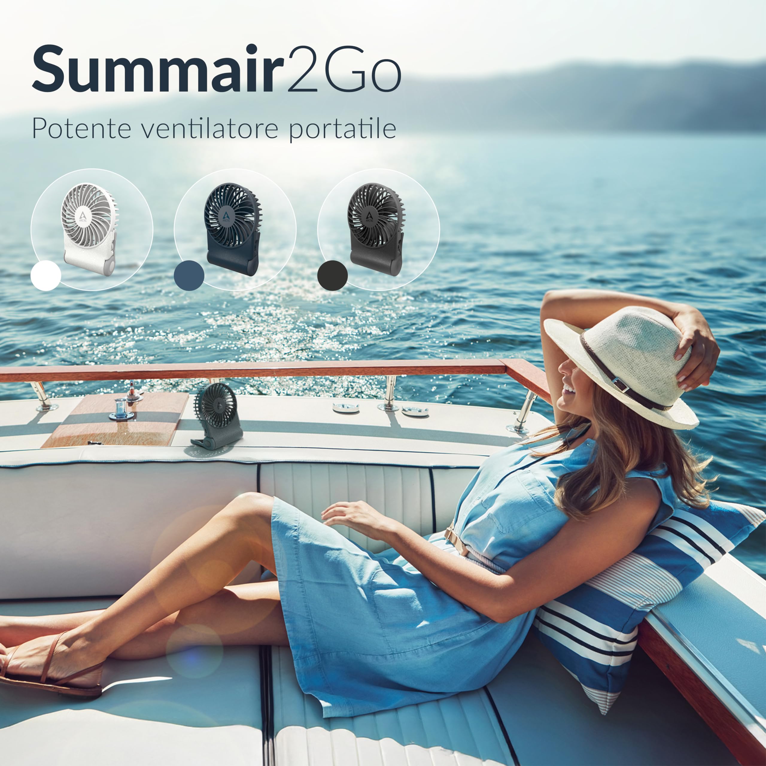 ARCTIC Summair 2Go (Black) -Ventilatore Portatile Ricaricabile con Supporto, Velocità Regolabile in Modo Continuo, Autonomia da 4 a 77 Ore, Connessione USB-C (incl. Cavo USB-A) - Nero