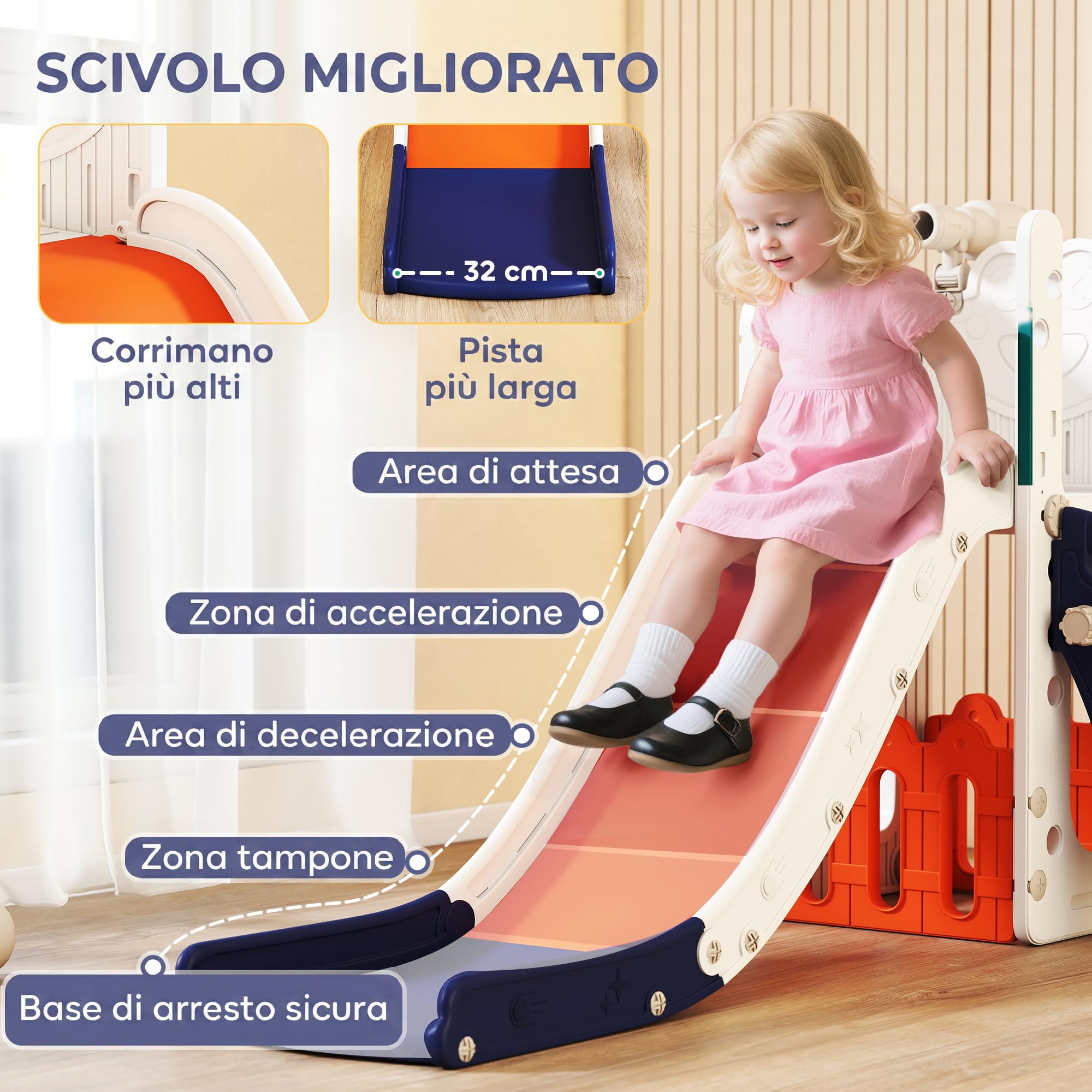 AIYAPLAY Set Scivolo per Bambini 5 in 1 con Canestro, 1-3 Anni Blu scuro | Scaletta, Telescopio Giocattolo e Contenitore, Giochi per Bambini da Interno ed Esterno