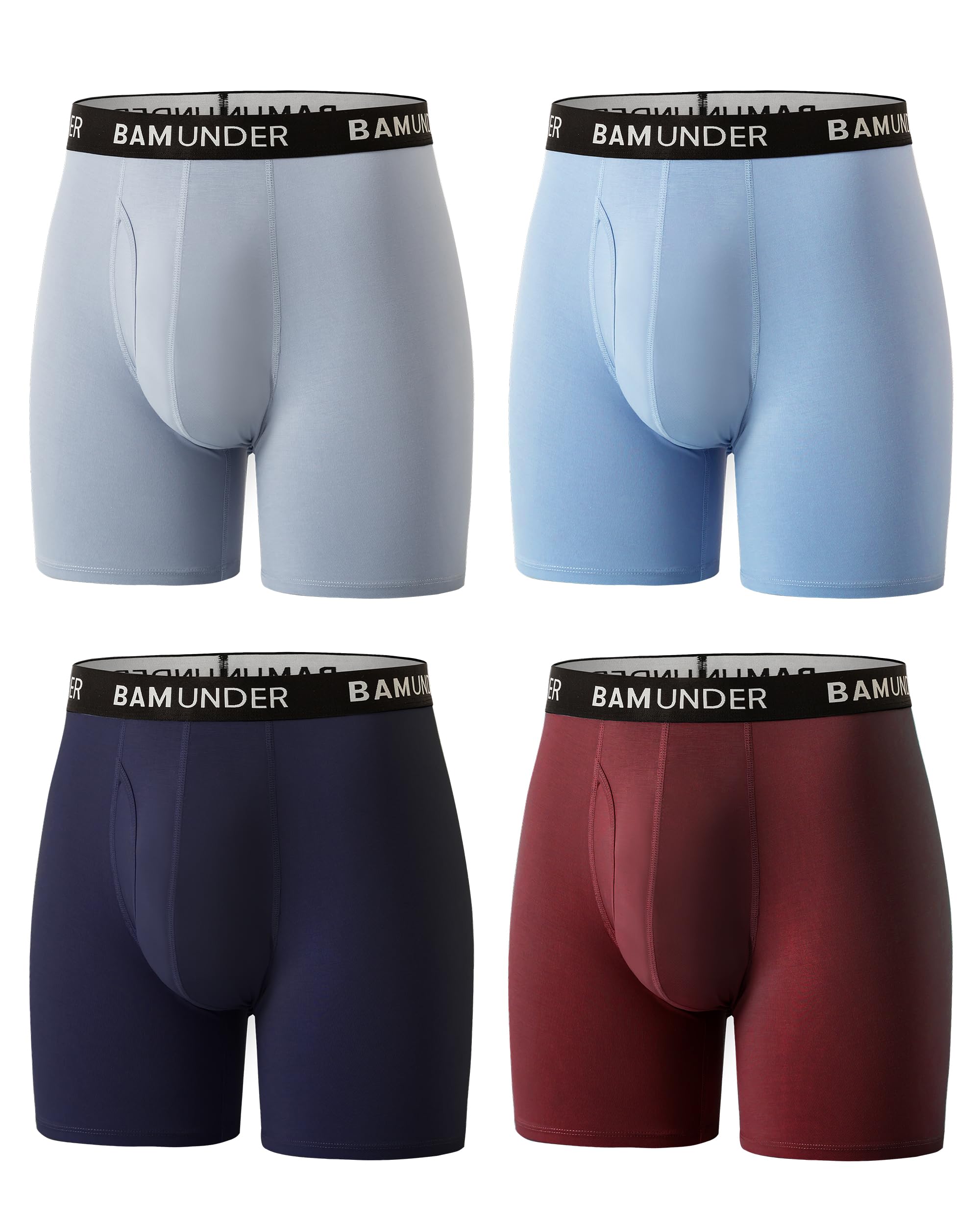 Mens Bamboo Viscose Underwear Boxer Briefs 4 Pack - Breathable Comfort Fit with 3D U-Shaped Pouch No Ride-Up