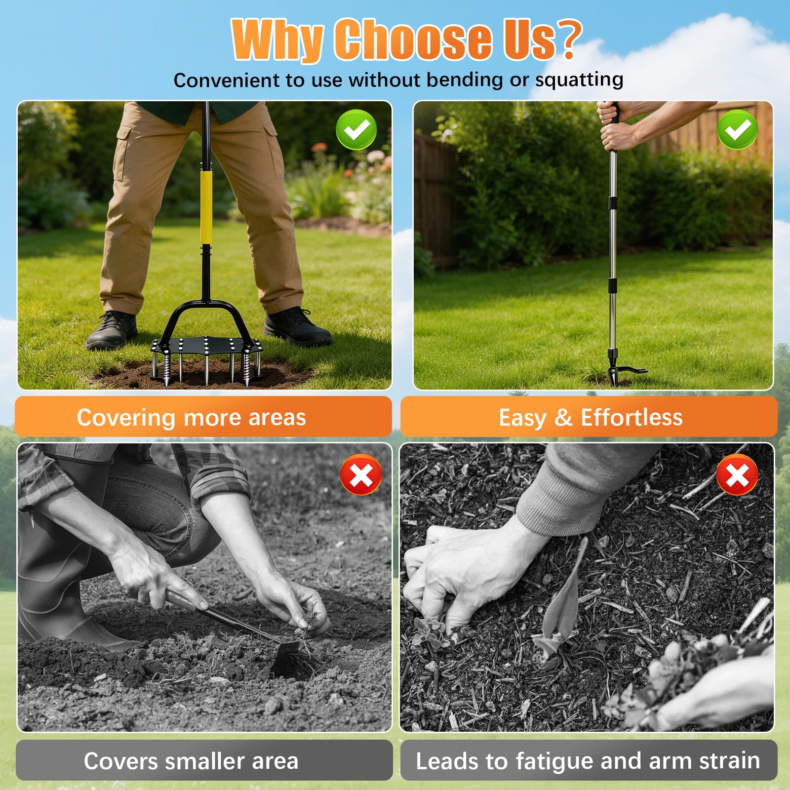 BRGD 2 Pezzi Estrattore per Erba da Giardino, Aeratore per Prato da Giardino con Guanti per Terreno Compattato, Giardinaggio e Manutenzione del Prato