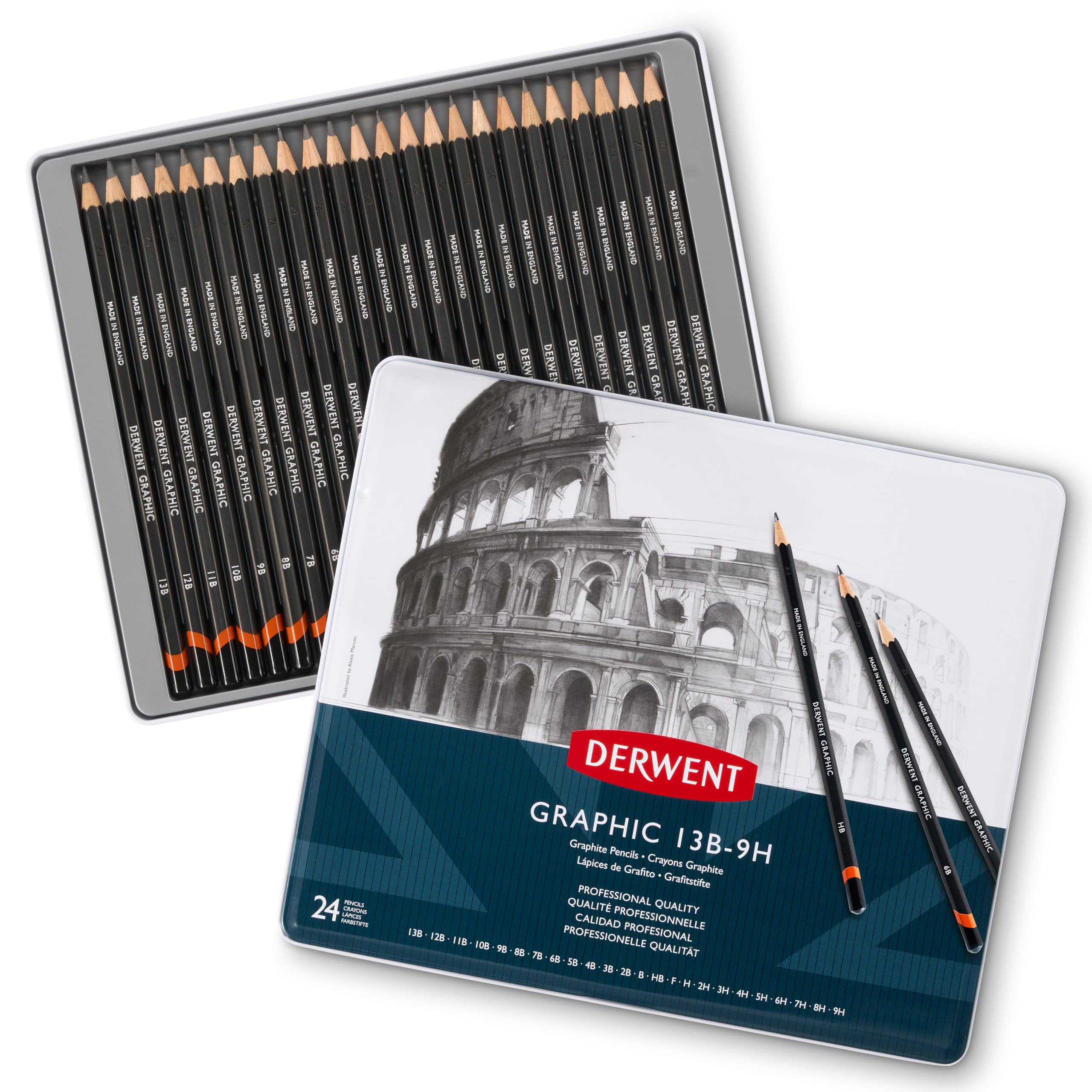 34202 Graphic Full Set Graphite Drawing Pencils, Professional Quality, Black ,Set of 24
