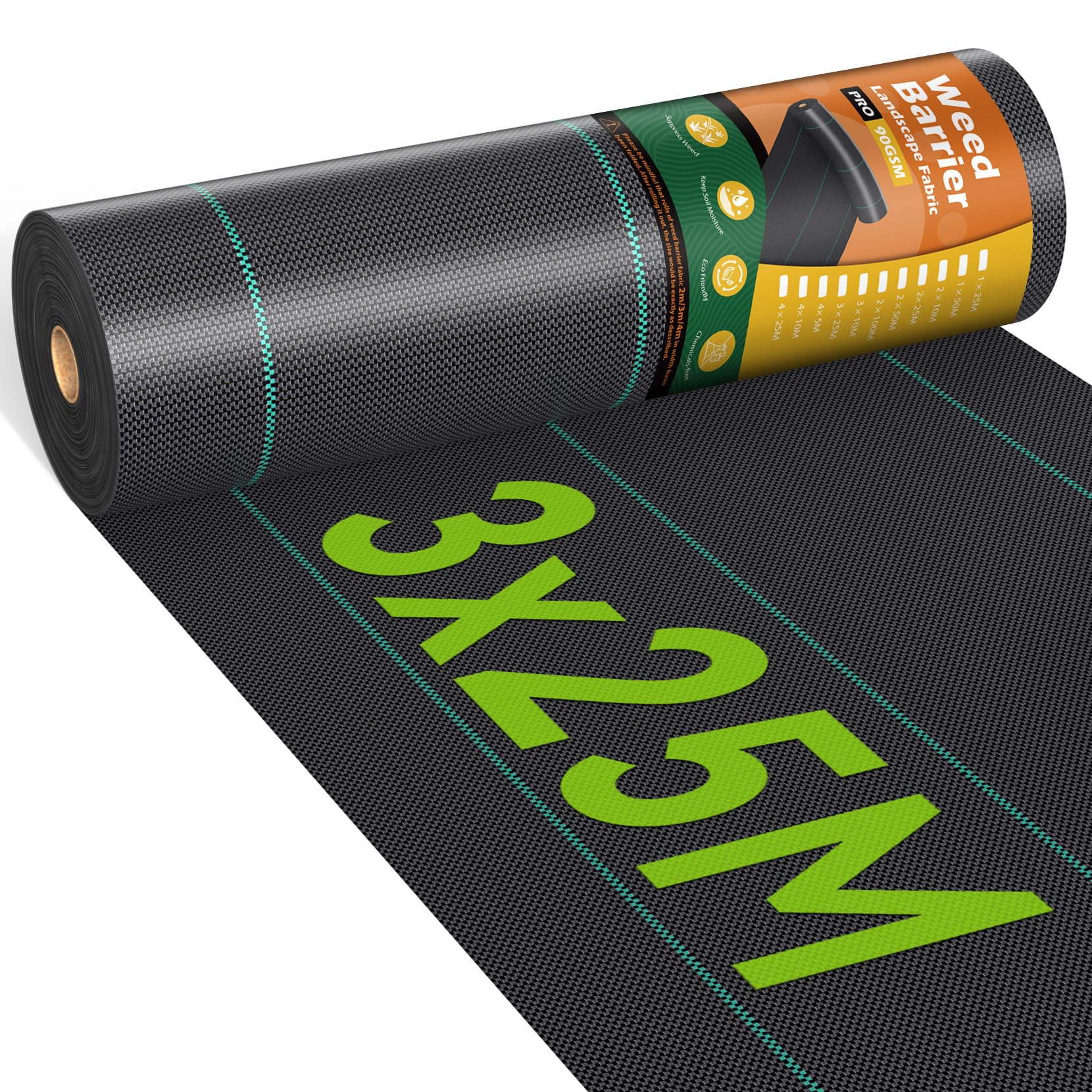 iropro 3m x 25m Heavy Duty Weed Control Membrane Garden Weed Barrier Fabric for Landscaping Driveway Gravel Artificial Grass Lawn Underlay Black Woven Roll Ground Cover