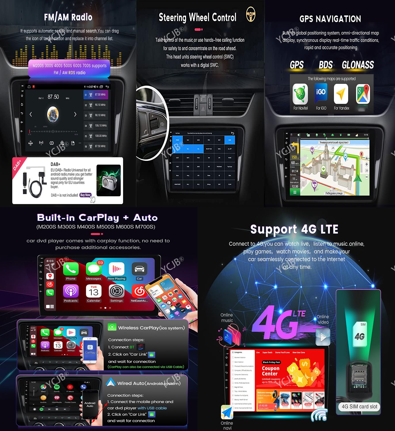 Amazon | DLYAXFG Android 12.0 Radio Double Din車載ステレオ B-enz