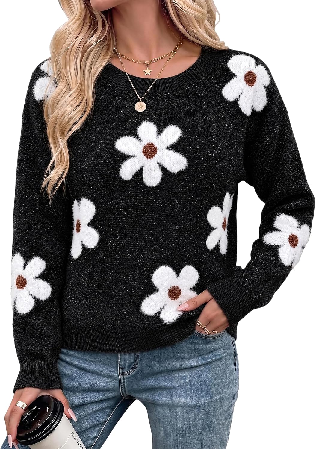 Libsorge Women's Floral 2026 Pullover Round Neck Sweaters Dressy Tops
