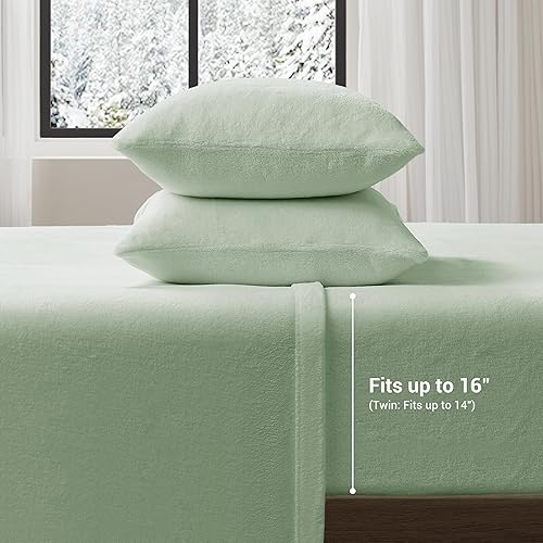 Miniatura 5 de True North by Sleep Philosophy Juego de sábanas de felpa tamaño matrimonial, color sólido, sábanas cálidas y suaves, bolsillo ajustable para