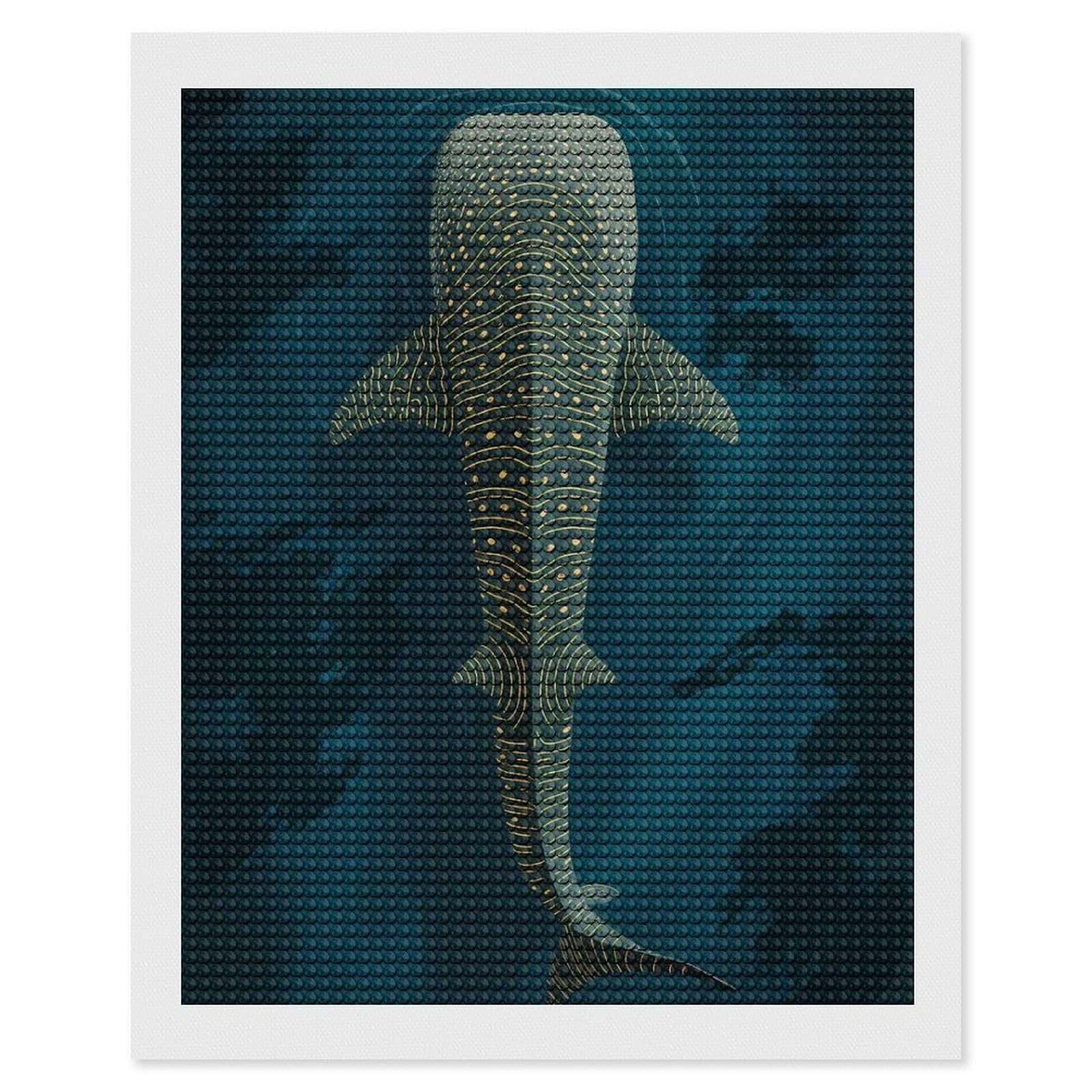 Junmoney Whale Shark Illustration(2) Diamond Painting Canvas Set 16"x20", for Women, Mindful Craft Activity, Cosy Home Accent, Festive Craft Gift