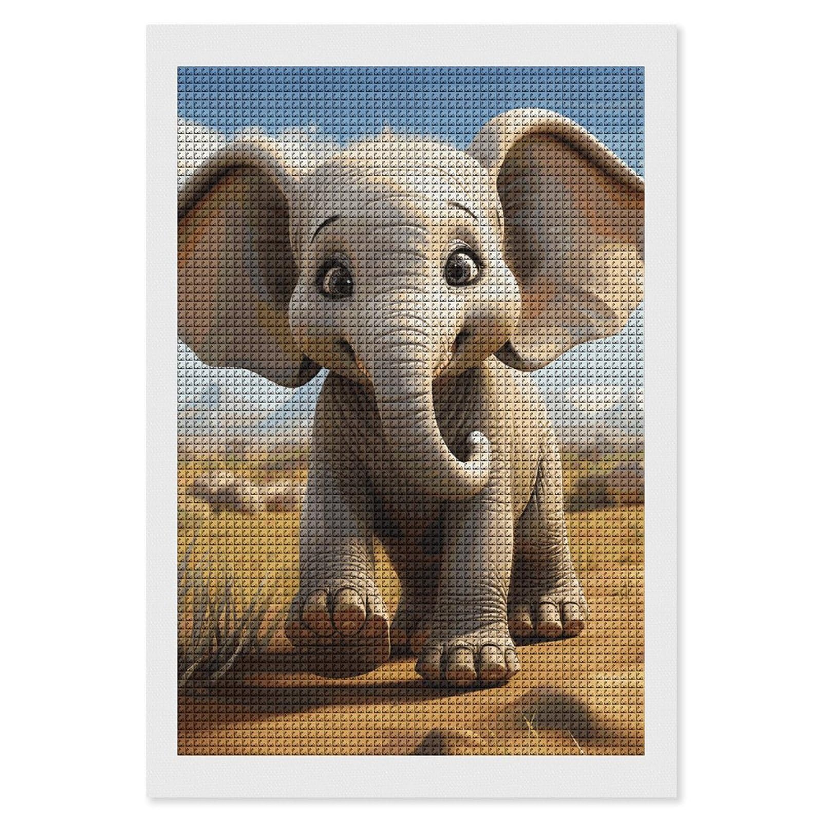 Cartoon Elephant Diamond Art Kits for Adults, DIY 5D Diamonds Painting Kits for Beginner, Round Full Drill Diamond Dots Painting, 8"x12" Diamonds Pictures Gem Art and Crafts Wall Decor