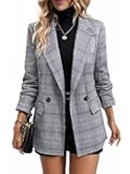 Mina Self Women's 2026 Spring Plaid Houndstooth Blazer Jacket - Fully Lined Button Lapel Casual Work Office Suit with Pockets