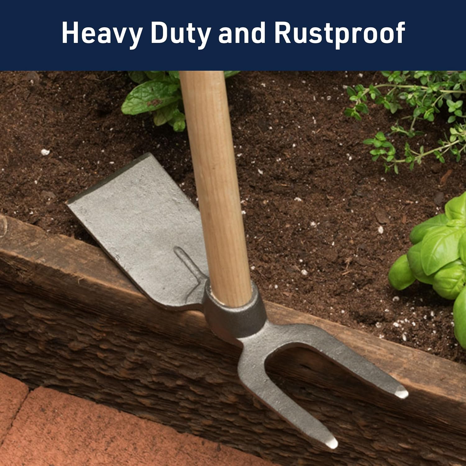 Kings County Tools Hoe Garden Tool - 18” Double-Sided Carbon Steel Garden Hoe and 2-Prong Cultivator - Multipurpose Tiller, Seeding, Planting and Weeding Tool - Hand Gardening Tools