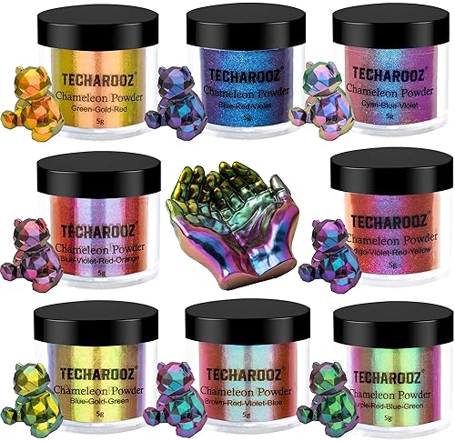 Miniatura 9 de TECHAROOZ Polvo de mica camaleón (azul-violeta-rojo-naranja)  1.41 onzas de polvo de mica con cambio de color  Purpurina holográfica para