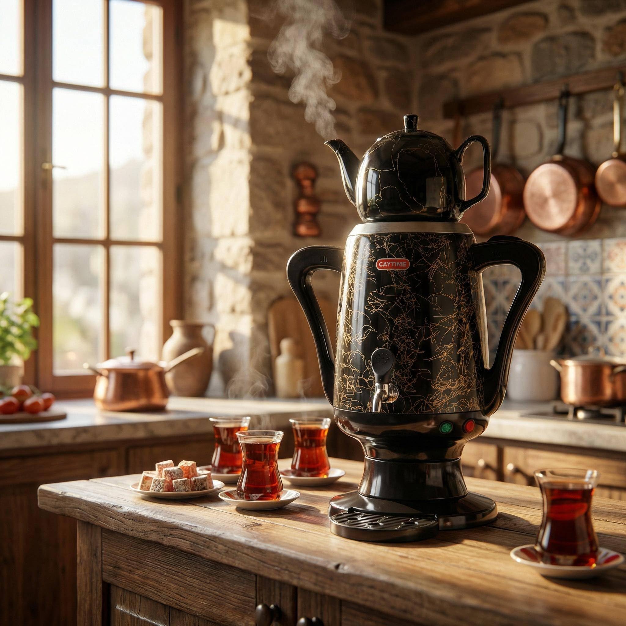 Samowar Semaver 3,5 l zaparzacz do herbaty ze stali nierdzewnej z czarnym dzbankiem ceramicznym/elektrycznym samowar o nowoczesnym wzornictwie