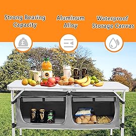 CampLand Outdoor Folding CampingTable with Aluminum Lightweight Height Adjustable with Storage Organizer Picnic Table for BBQ, Party, Camping (WhiteBig)