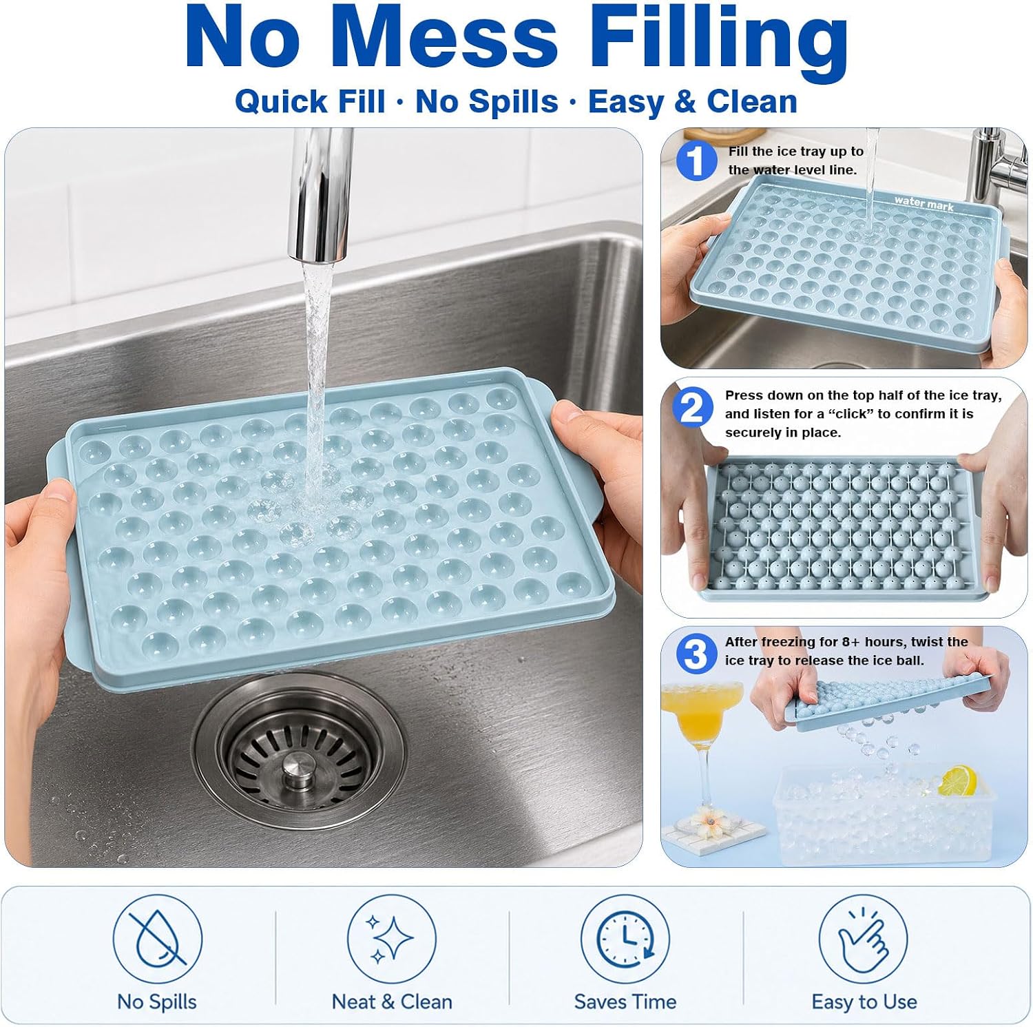 Mini Ice Cube Trays, 4pk, Make Tiny Pebble Ice Balls for Coffee, Fast Chill, Easy Release, Stackable with Lid & Storage Bin