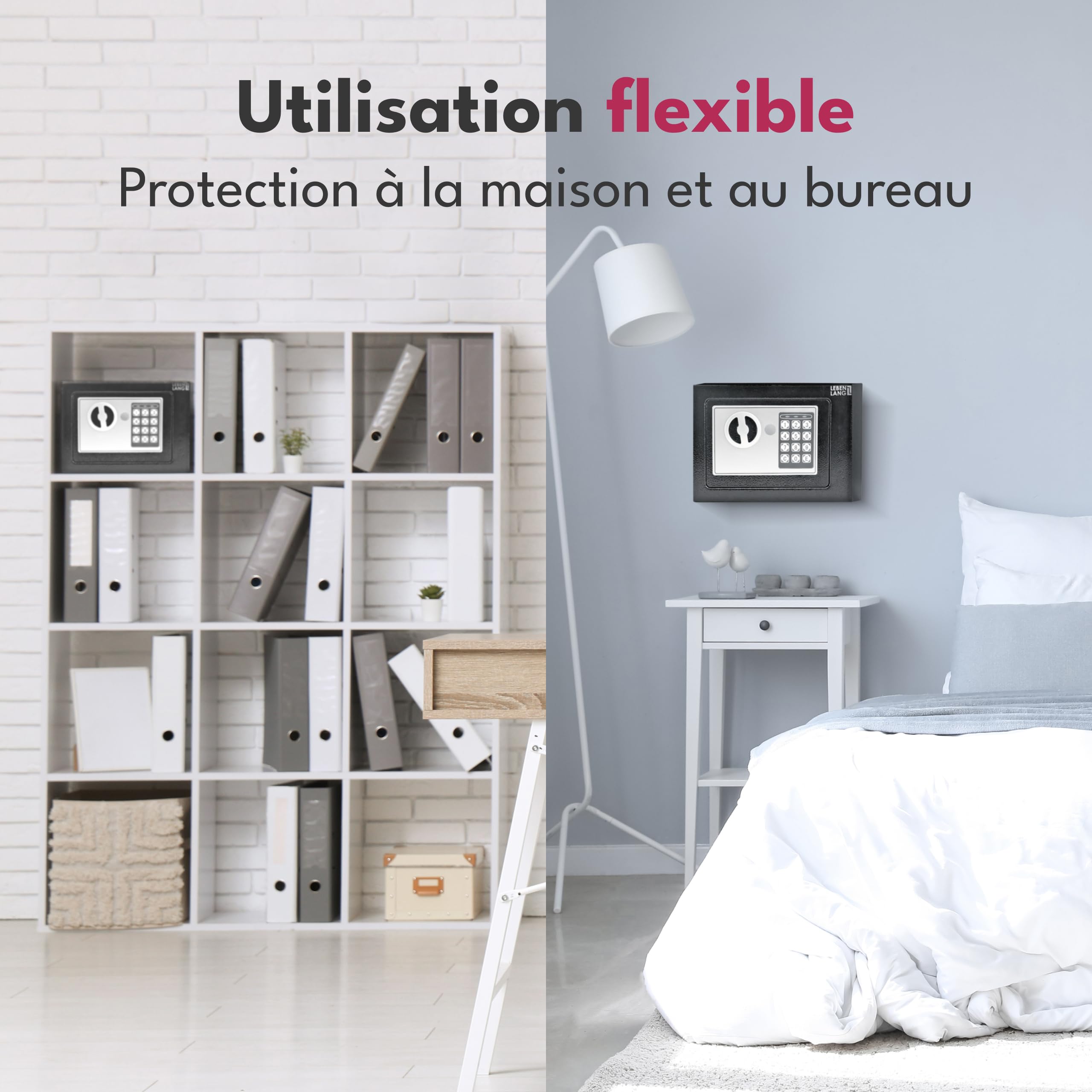 LEBENLANG 5L Coffre fort code - Aec pochette anti feu pour documents & a clef de secours I Accessoires de coffres-forts pour la maison avec serrure à combinaison I Petit Cofre fort Coffre-fort mural