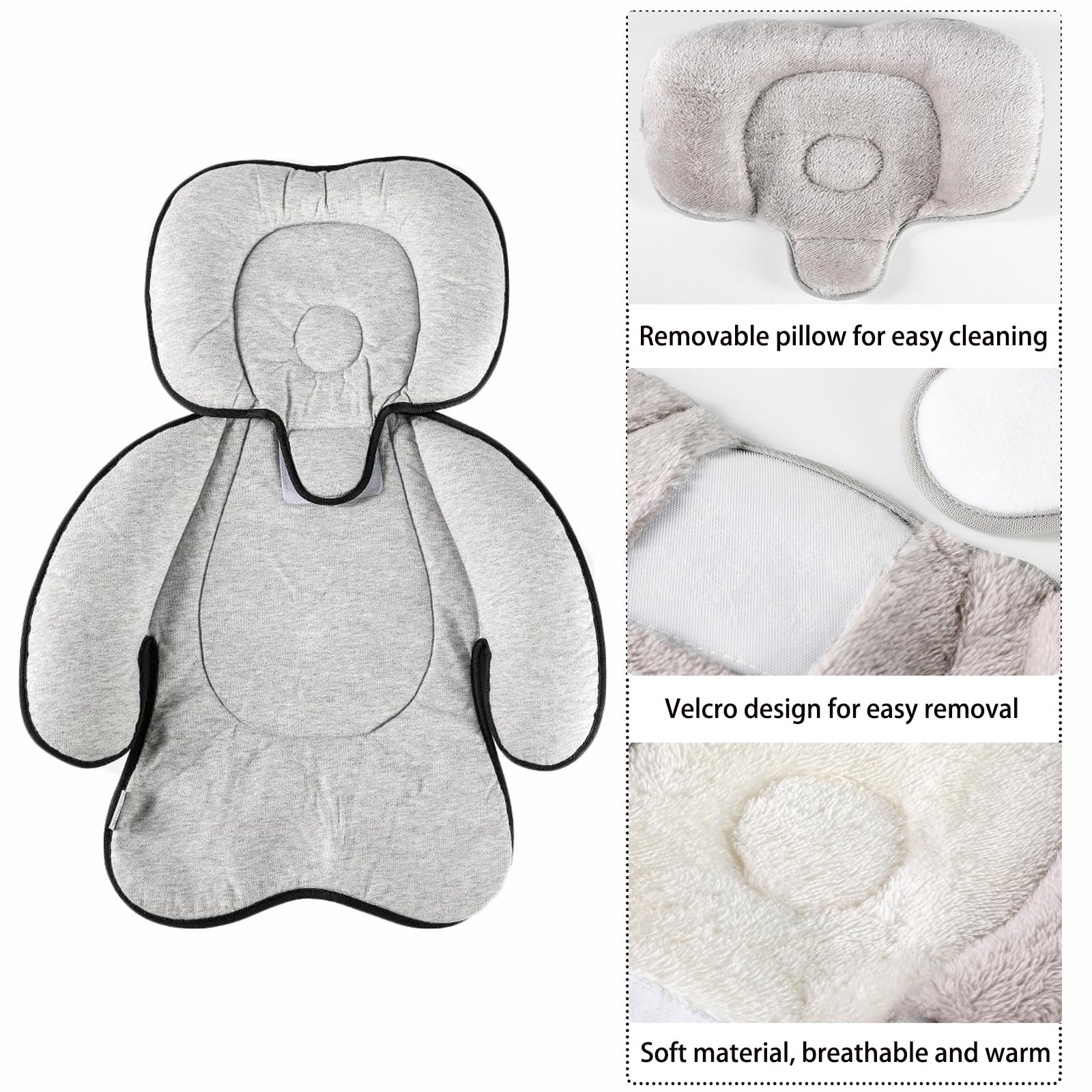 iFCOW Cojín para cochecito de bebé, cojín de asiento de coche para bebé con almohada extraíble para la cabeza universal para cochecito infantil y cojín de apoyo para la cabeza y el cuerpo