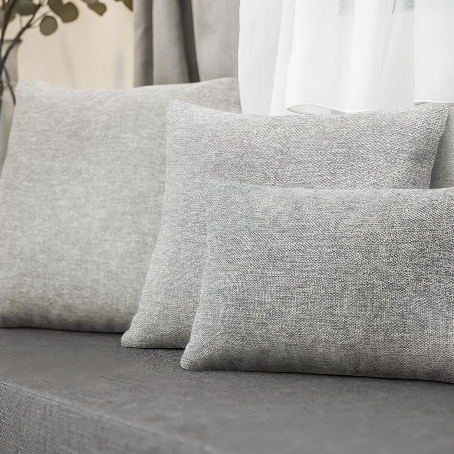 Selfitex 2er Set Sofakissen 50x50 cm, inkl. Füllkissen, gewebter Canvas Stoff, Matte & strukturierte Oberfläche, weiche Polyester Füllung, in Handarbeit gefertigt – Made in EU (Grau)