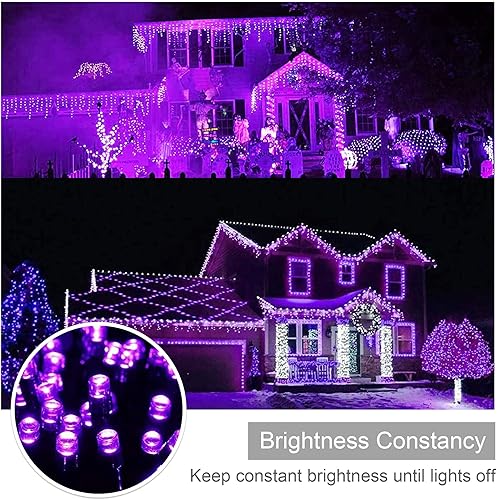 Miniatura 3 de weillsnow Luces de Halloween moradas, 200 luces LED de 66 pies, impermeables, enchufables, 8 modos con memoria para exteriores, interiores, jardín,