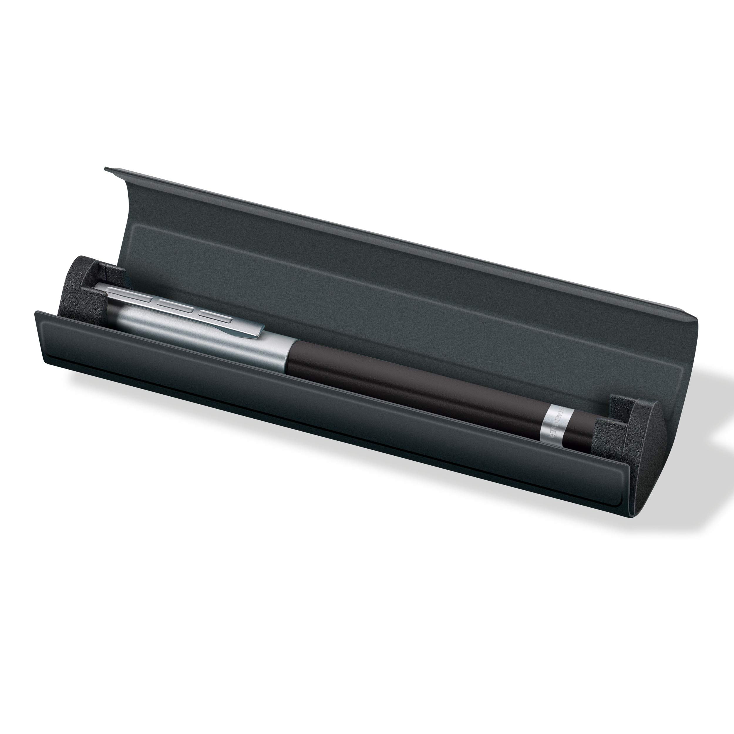 STAEDTLER 476TRX9 B ST Füller Trx (ergonomische Dreikantform, matte samtweiche Aluminium-Oberfläche, Aufsteckkappe, Standard Tintenpatrone, hochwertige Edelstahlfeder, Farbe: schwarz, Strichstärke B) | Eloxierter Aluminiumschaft, Edelstahlfeder, Patronen-